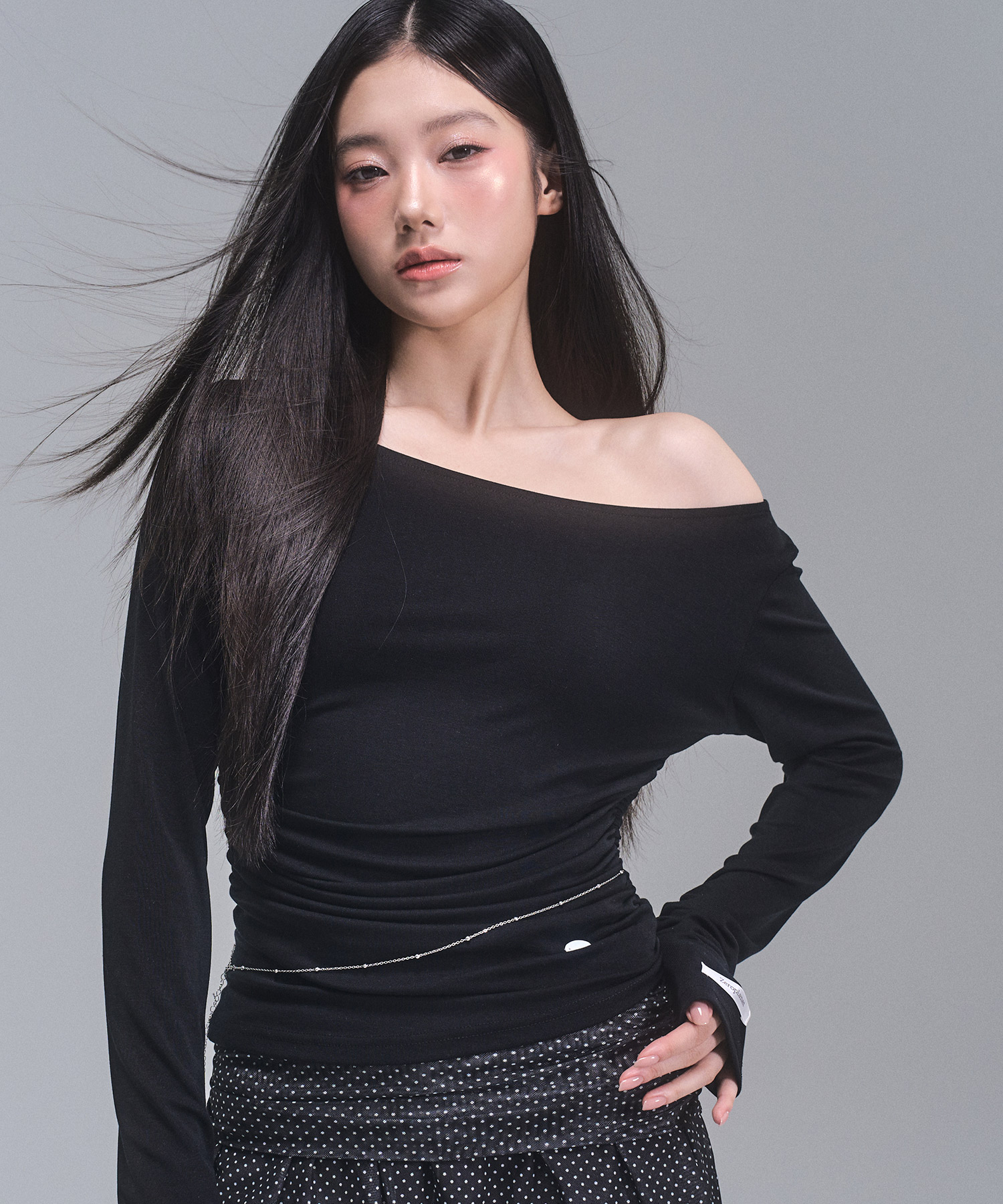 背上がりエンドリセミショート ジョイシャーリングロングスリーブトップ [BLACK] | ファッション通販