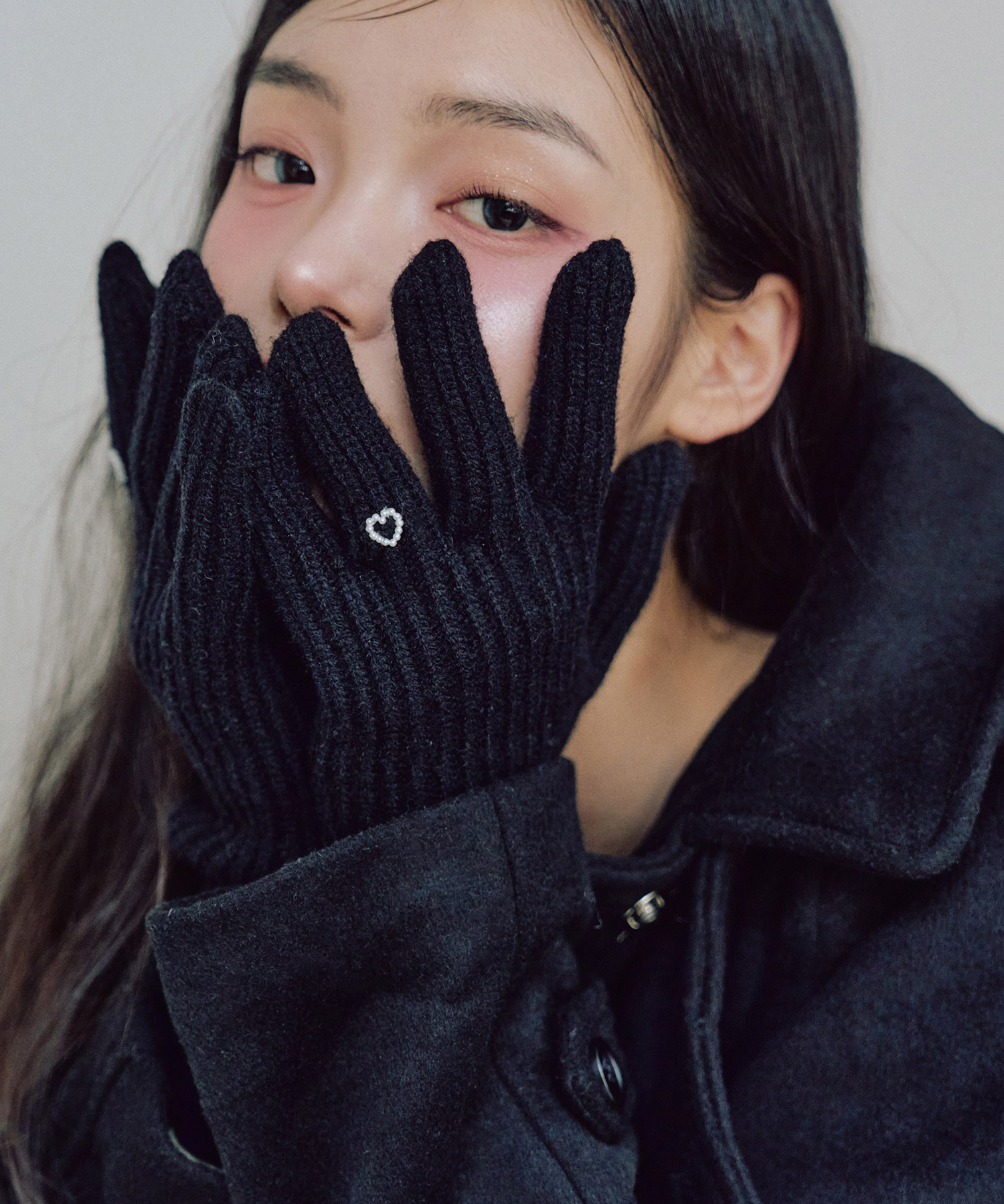 ハートフィンガーホール ニットグローブ [BLACK]