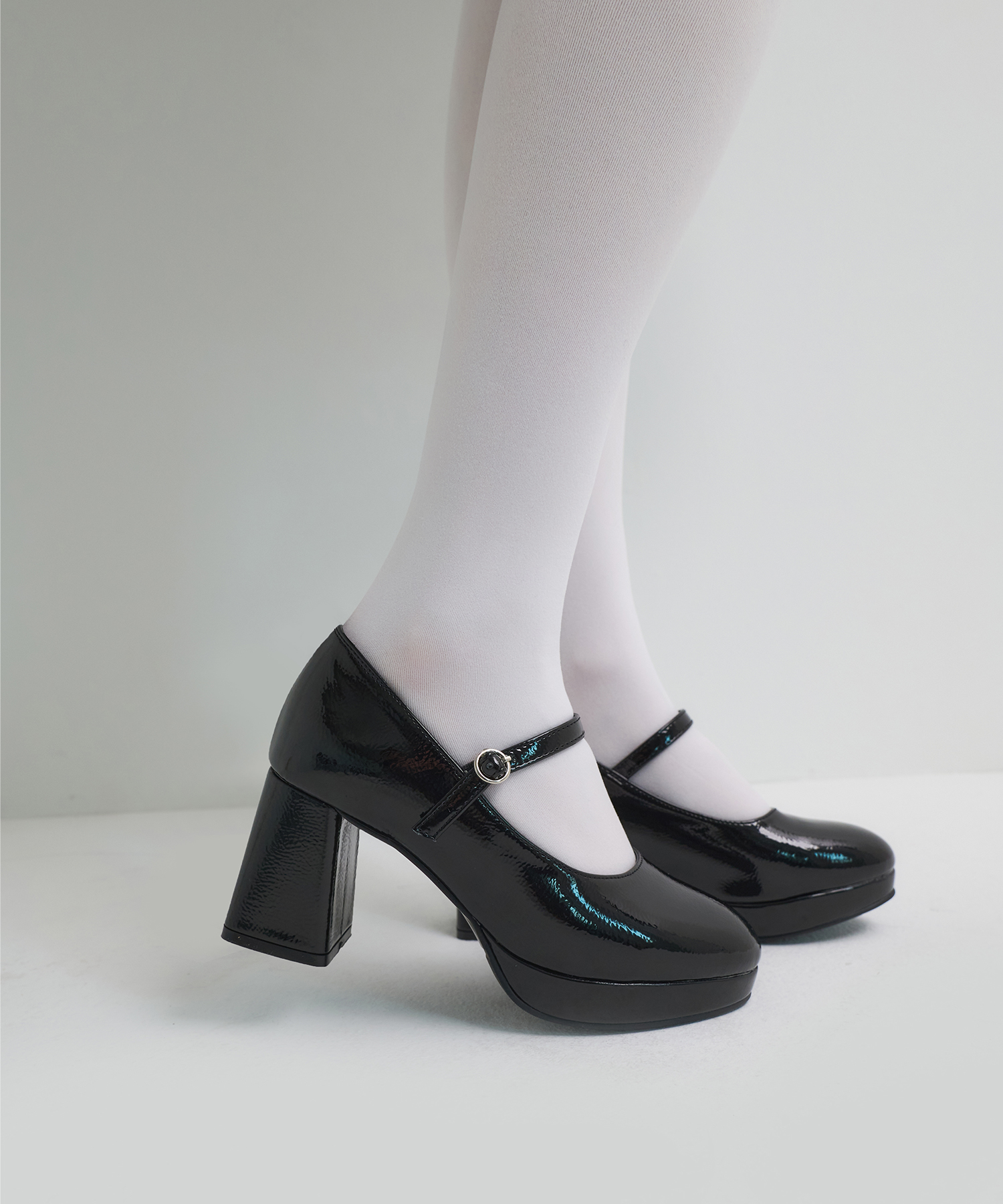 Round Toe Mary Jane Block Heel Pumps 412211009 (7cm/3 colors)