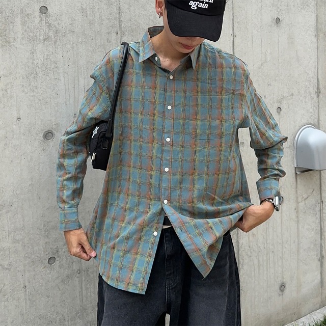 ユニセックスチェック長袖シャツ