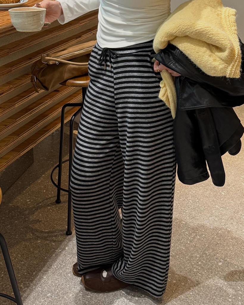 ボーダーウエストゴムイージーパンツ