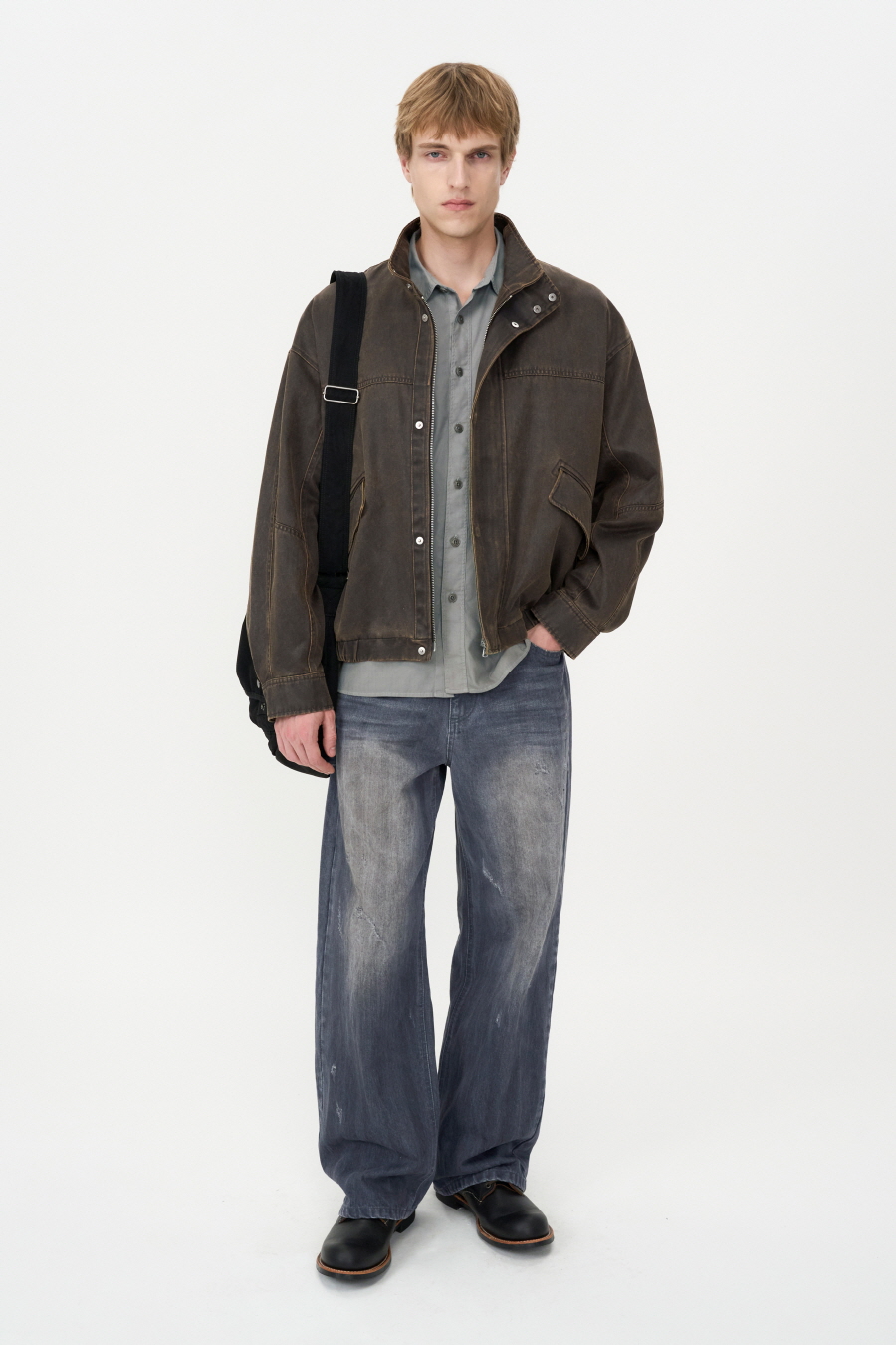 Washed Faux Leather Jumper BROWN