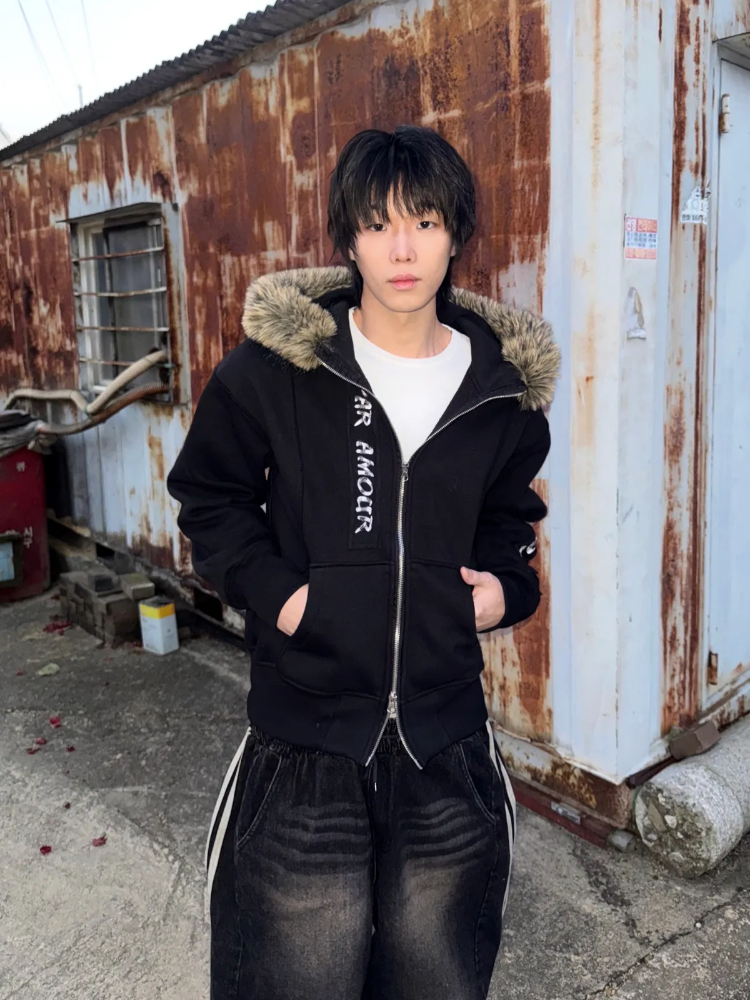 ファーレタリングフード付きジップアップ | ファッション通販サイト NUGU
