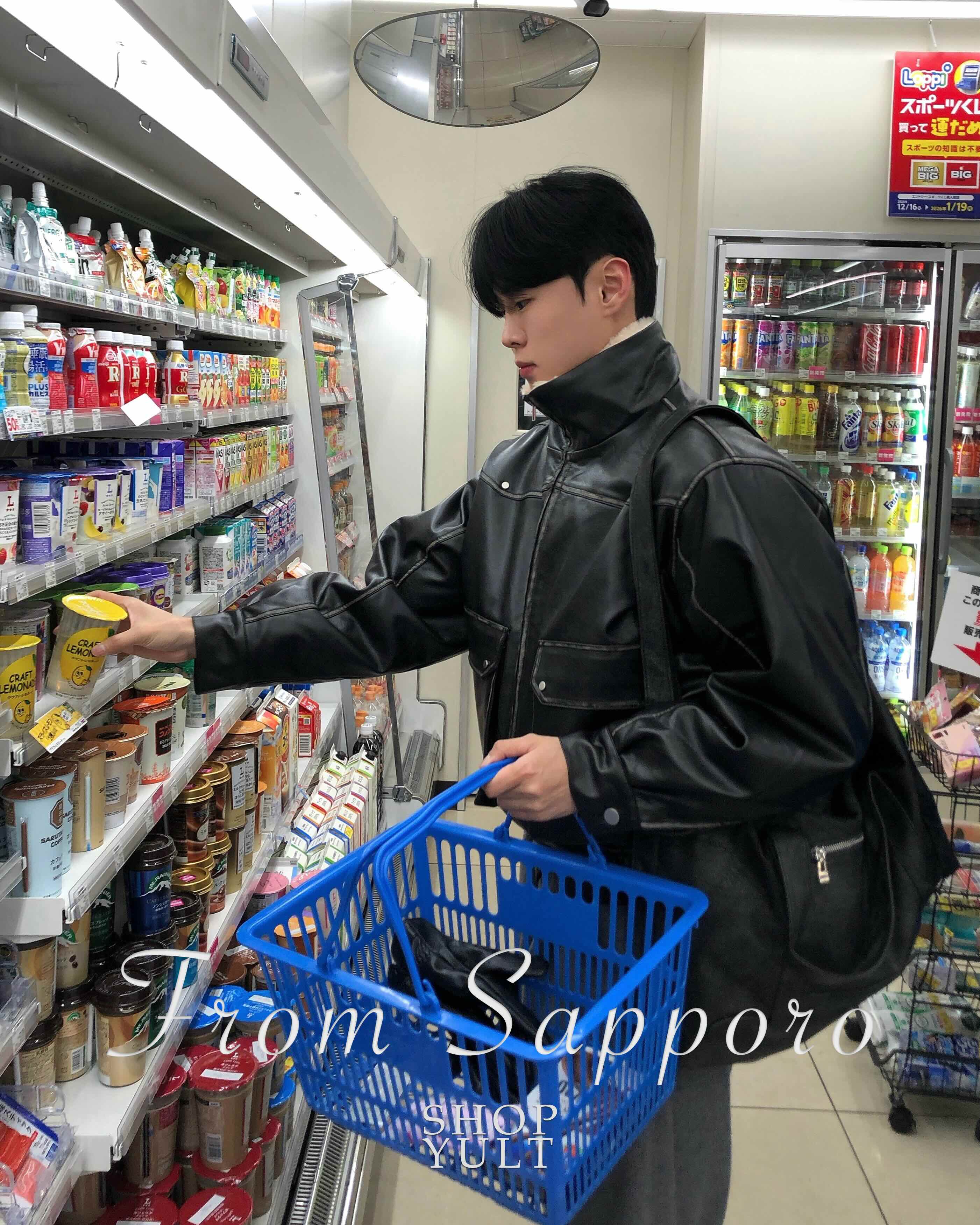 (2color) ヴィンテージ クロップド レザー ムートン コート