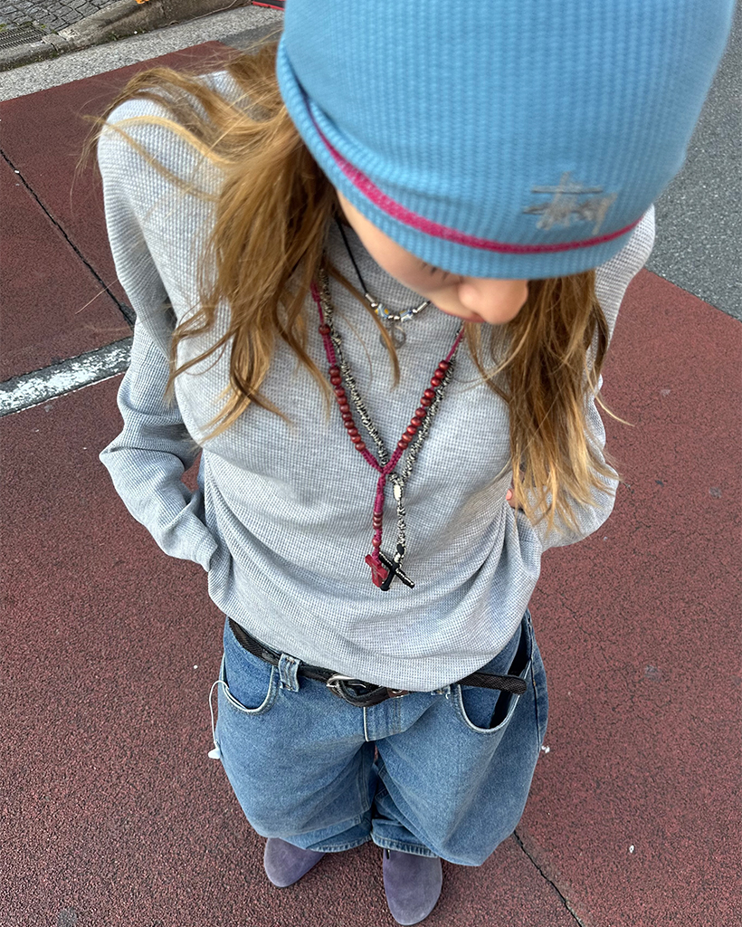 （ユニセックス）セミクロップドワッフルロングスリーブカットソー