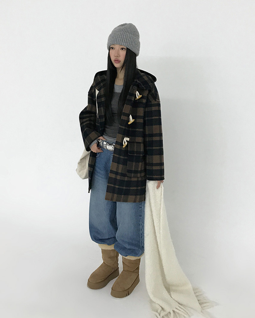 ORIGINAL]メーター チェックフード付きダッフルコート | ファッション