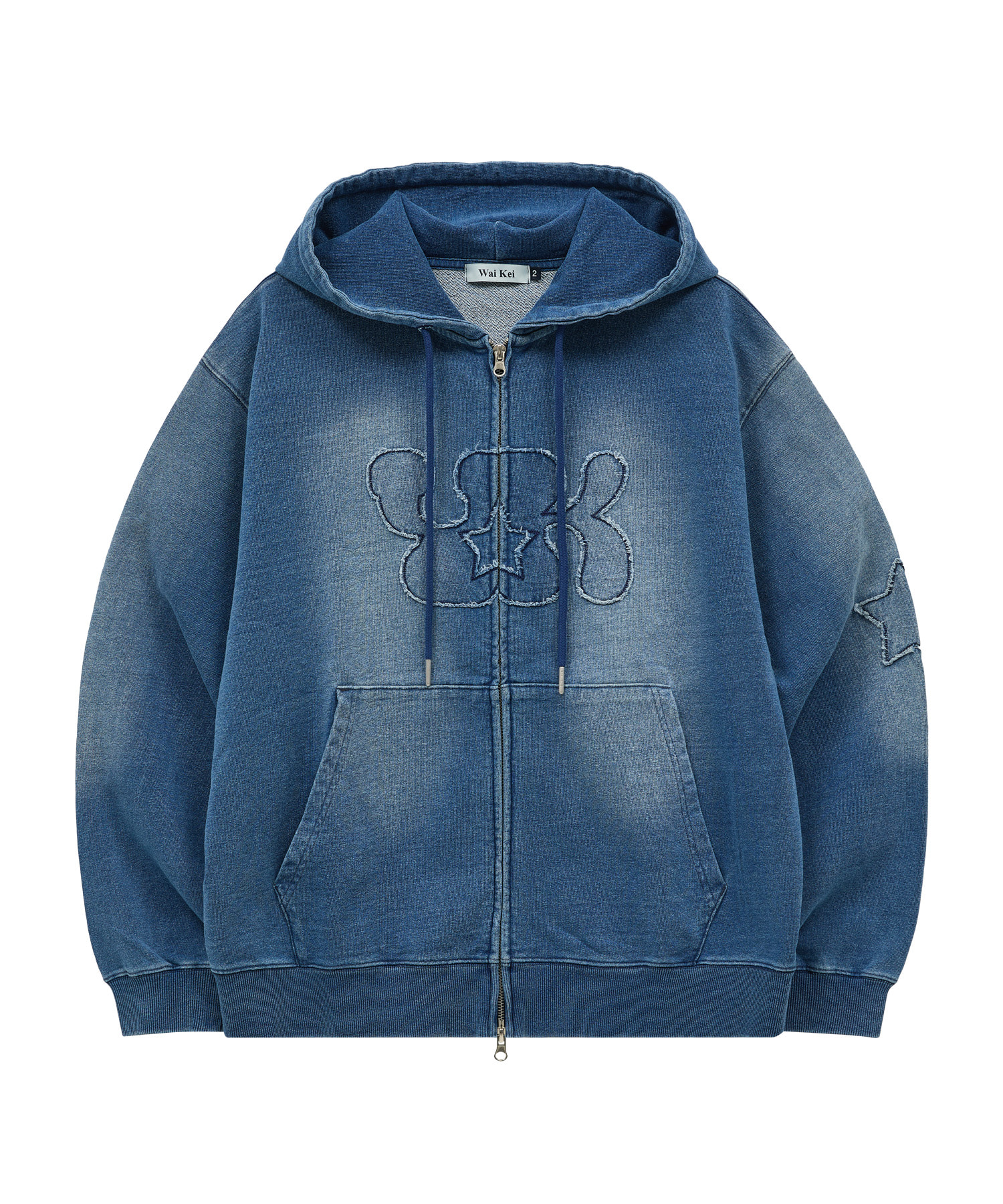 YK Applique Denim Hood Zip Up MEDIUM BLUE
