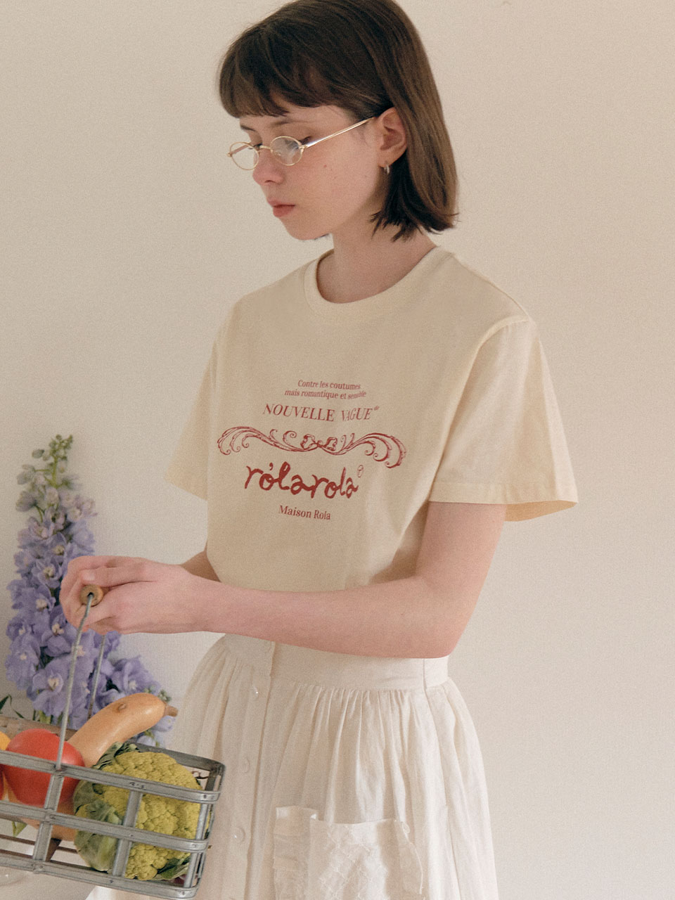 VINTAGE NOUVELLE LOGO HALF T-SHIRT IVORY