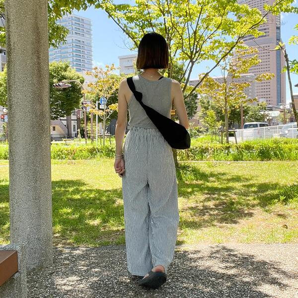 nuguストライプ ワイドパンツ ネイビー ストライプワイドスラックス | ファッション通販サイト NUGU