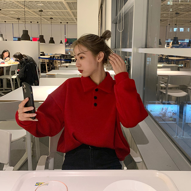 美品 Babaghuri ヘンプ×コットン スウェット 春夏 ババグーリ レッド カラーボタンスウェットシャツ | ファッション通販サイト NUGU