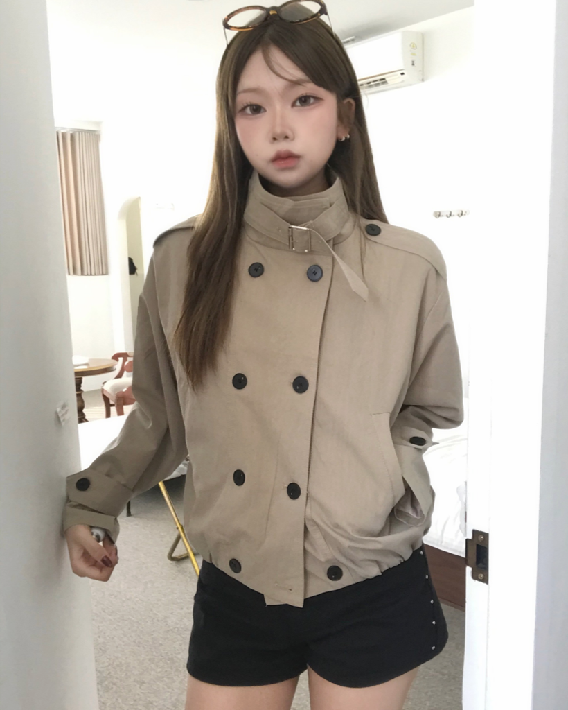 HIGH-NECK CROP TRENCH COAT (2color)