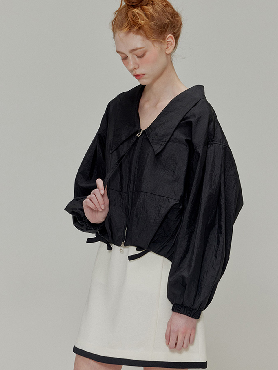 Shining collar nylon Jacket_Black | ファッション通販サイト NUGU