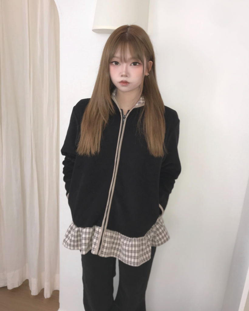 チェック フリル フリース ジップアップ (2色)