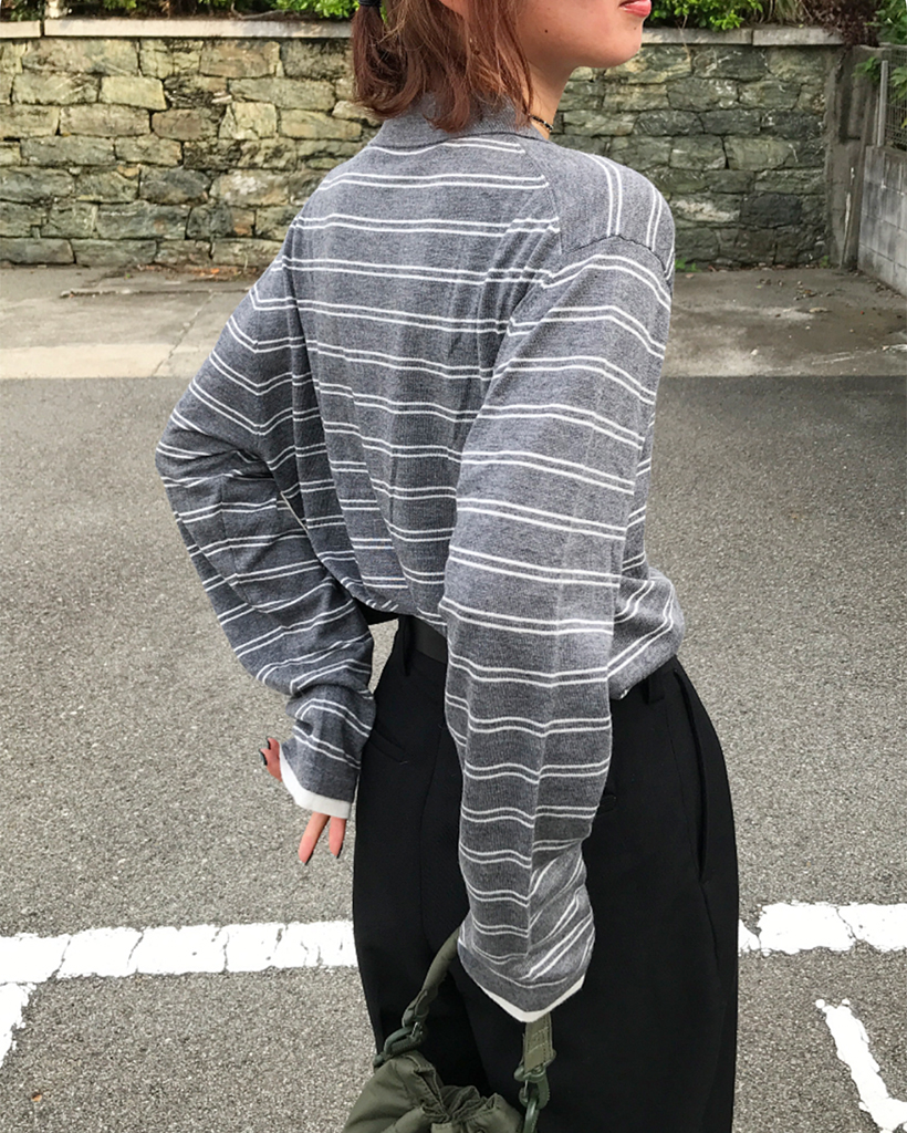 ボーダーポロカラーニット | ファッション通販サイト NUGU