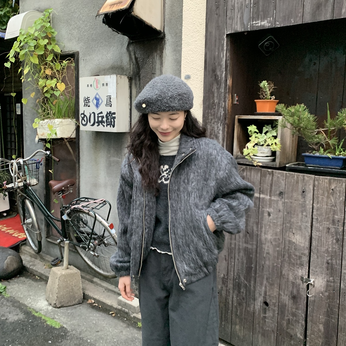 古着 ウール ドリズラージャケット 裏地キルティング ダークグレー L 古着 ウール ドリズラージャケット 裏地キルティング ダークグレー L