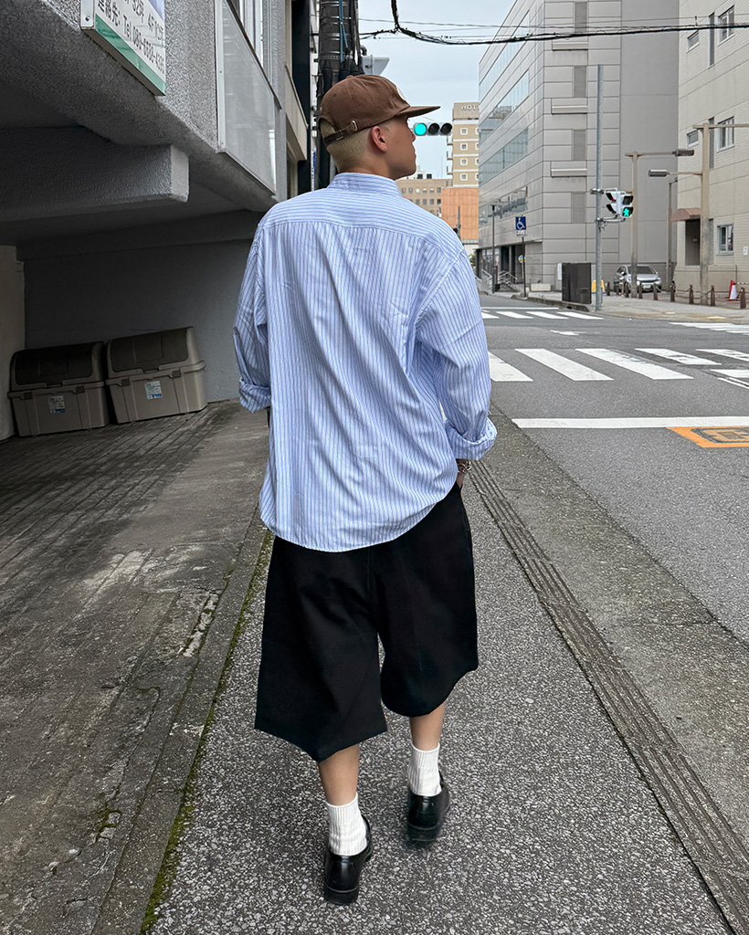 juun.j オーバーサイズ　ストライプ柄フード付きシャツ オーバーサイズストライプシャツ | ファッション通販サイト NUGU