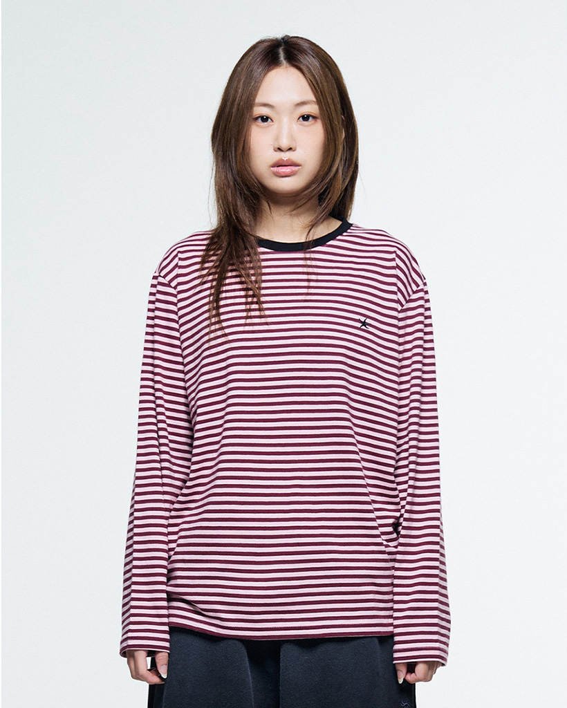 TCM mini logo stripe long sleeve (pink/red)