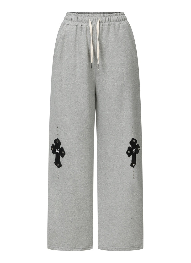 MOEN CROSS LEATHER PATCH SWEAT PANTS UNISEX (2Color)