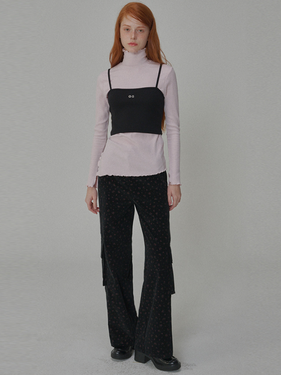 Flower Patterned Corduroy Cargo Pants_Black