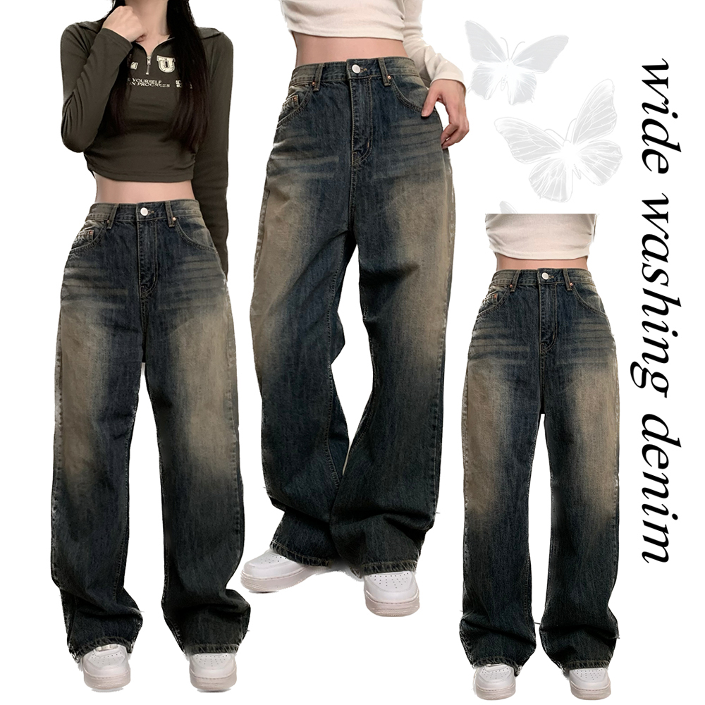 y2kヴィンテージウォッシュワイドデニムパンツ(3color) | ファッション 