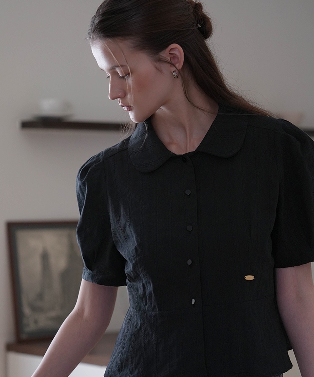 Round Collar Jacquard Blouse [Black]