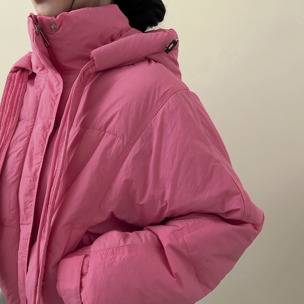 暖かいハイネックフード付きショートダウンジャケット | ファッション