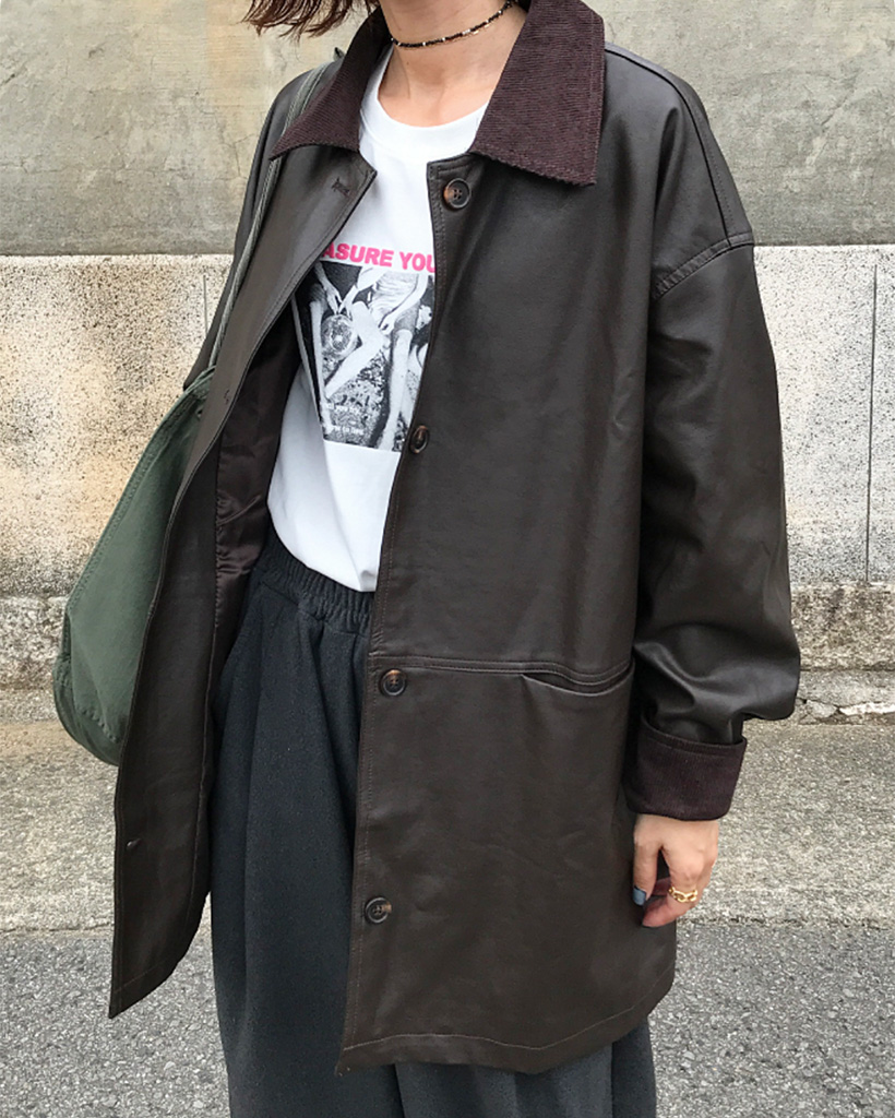 コーデュロイカラーレザーロングジャケット | ファッション通販サイト NUGU