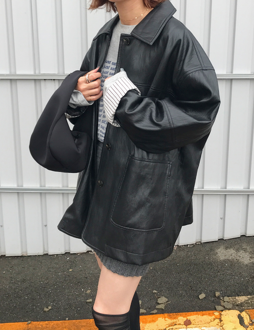 ORIGAMI着用 オーバーサイズ 黒 レザージャケット オーバーサイズレザージャケット | ファッション通販サイト NUGU