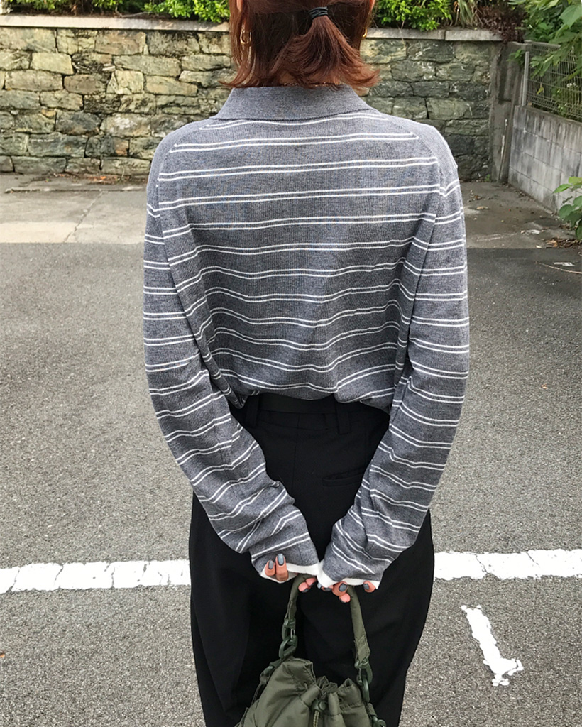 ボーダーポロカラーニット | ファッション通販サイト NUGU