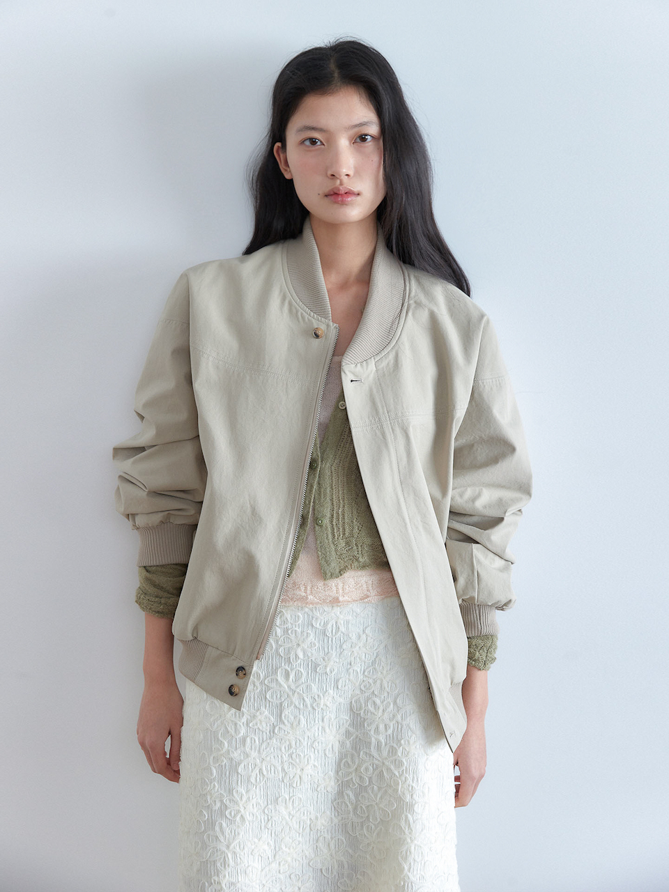 COTTON STITCH BLOUSON JUMPER [ BEIGE ]