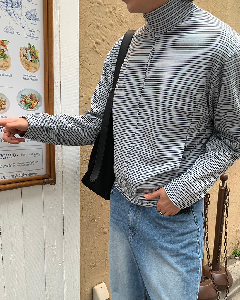 （ユニセックス）ボーダーパターンフィンガーホールジャケット