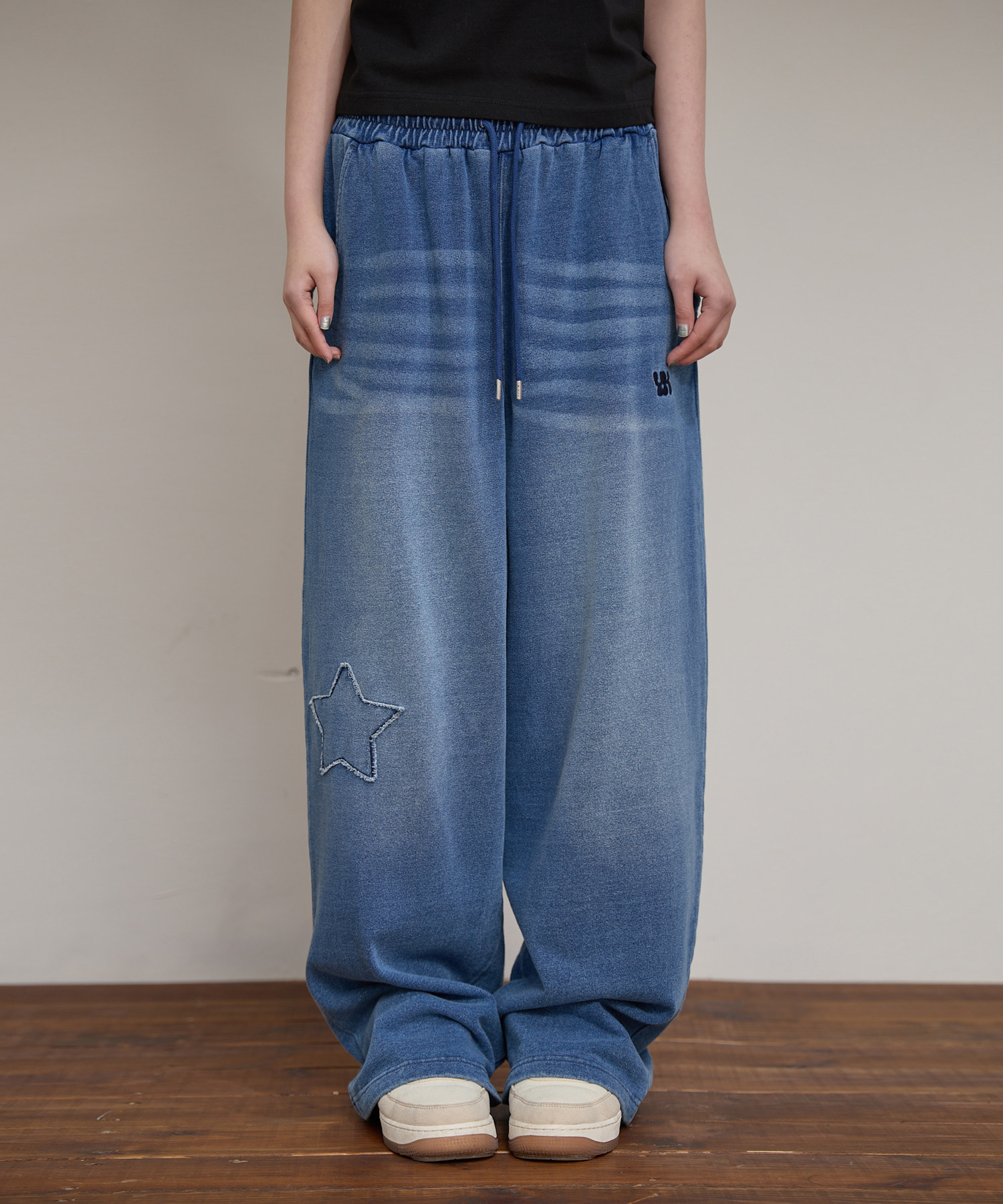 YK Applique Denim Sweat pants MEDIUM BLUE