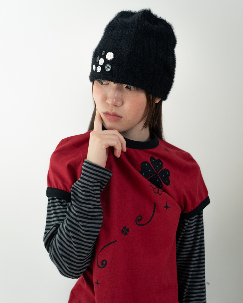 Influencer pick] ボタン フラッフィー ビーニー [ブラック