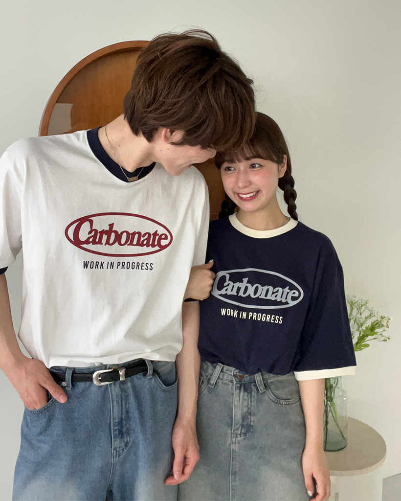 （ユニセックス）プリントリンガーバイカラー半袖Tシャツ