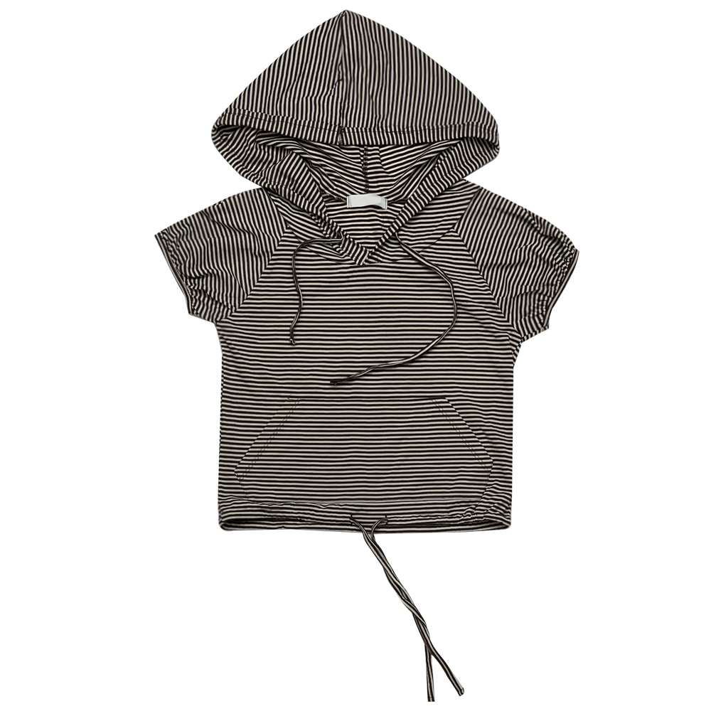 ぬっこ STRING STRIPE HALF HOODIE (BLACK / BROWN) | ファッション通販