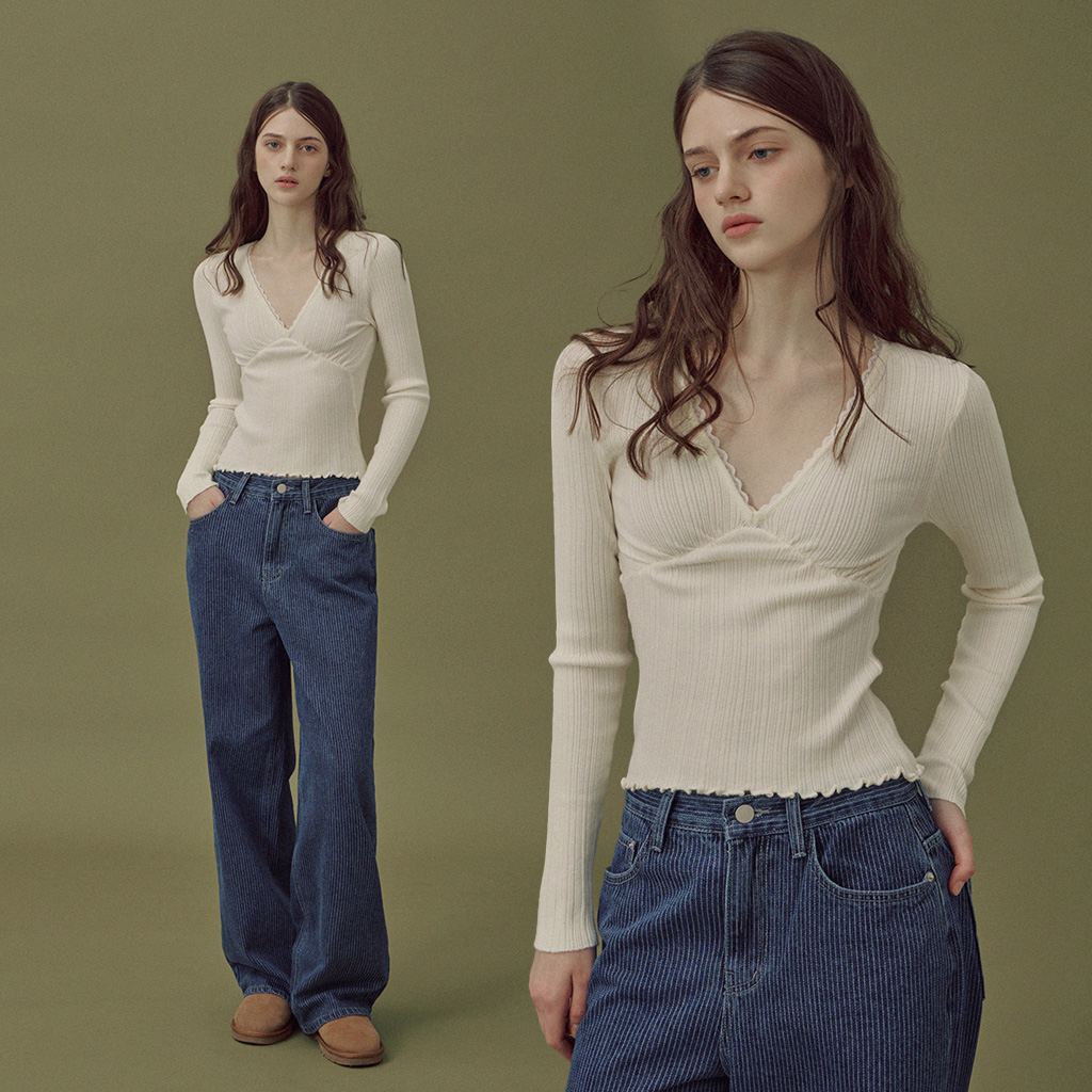 [Influencer pick] Rumble Wool V-Neck Lace Knit