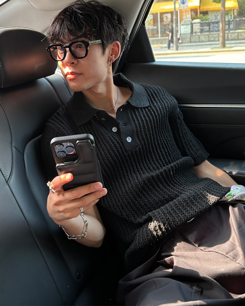 半袖カラーニット