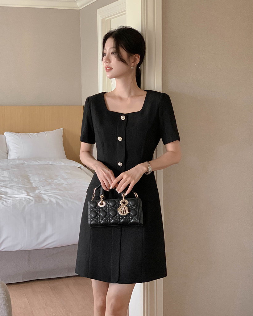 2color) スクエアネック ツイード ワンピース | ファッション通販