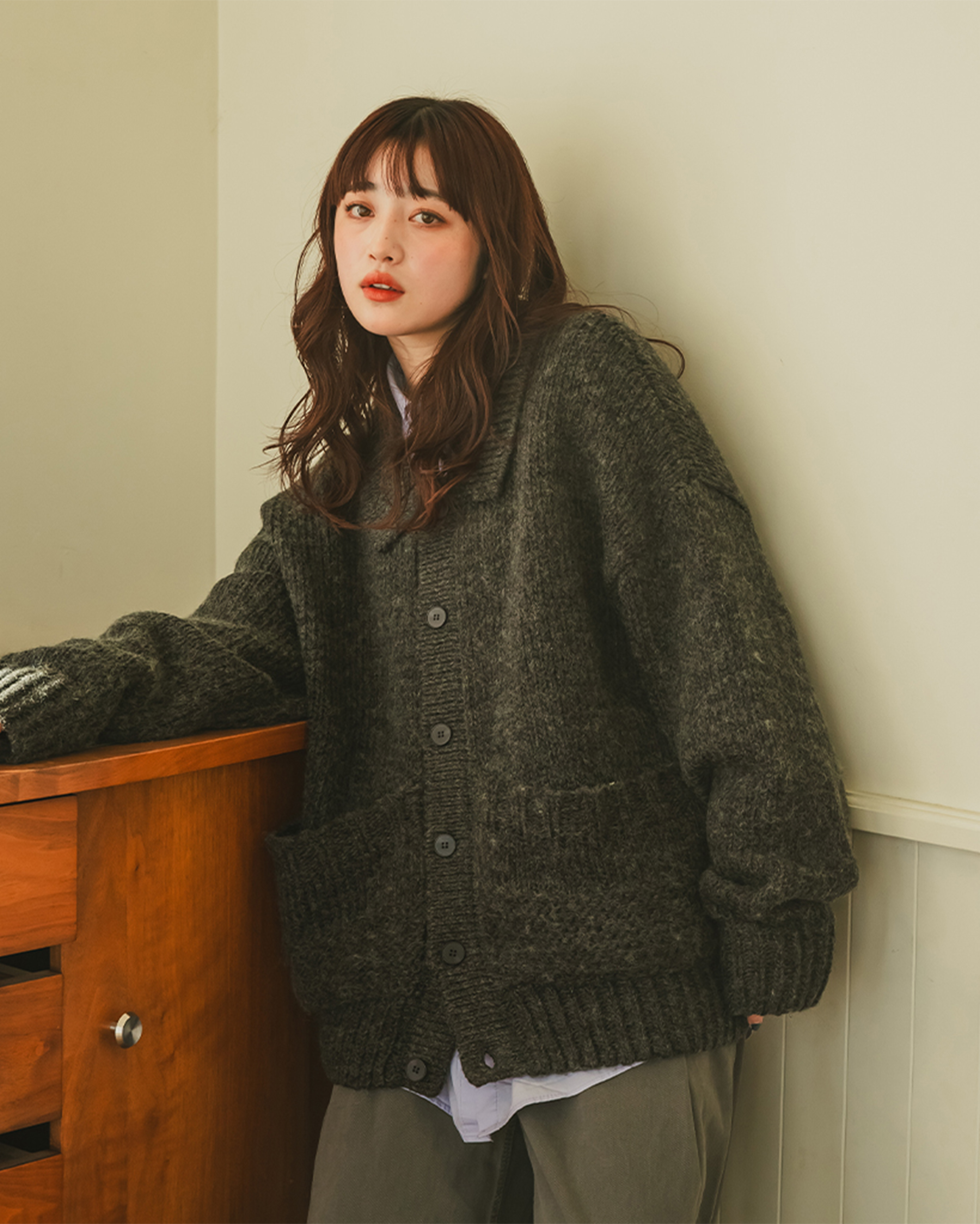 【resoll】ポケットウールボタンカーディガン charcoal 秋再入荷](ORIGINAL) ポケットウールボタンカーディガン