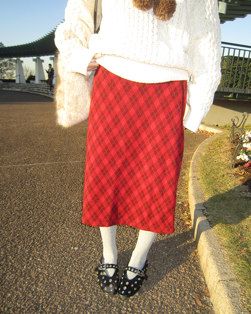 アーガイルチェックウエストバッグゴムスカート