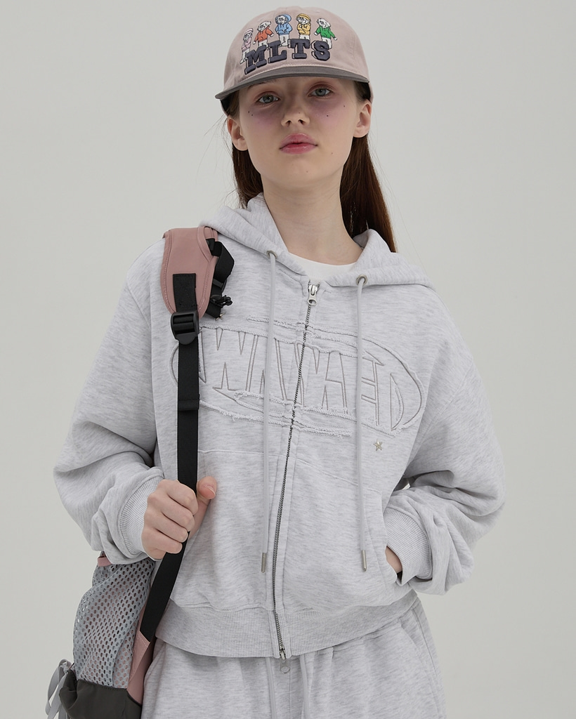 [K-POPアイドル着用] Logo Applique Hood Zip-up MELANGE WHITE