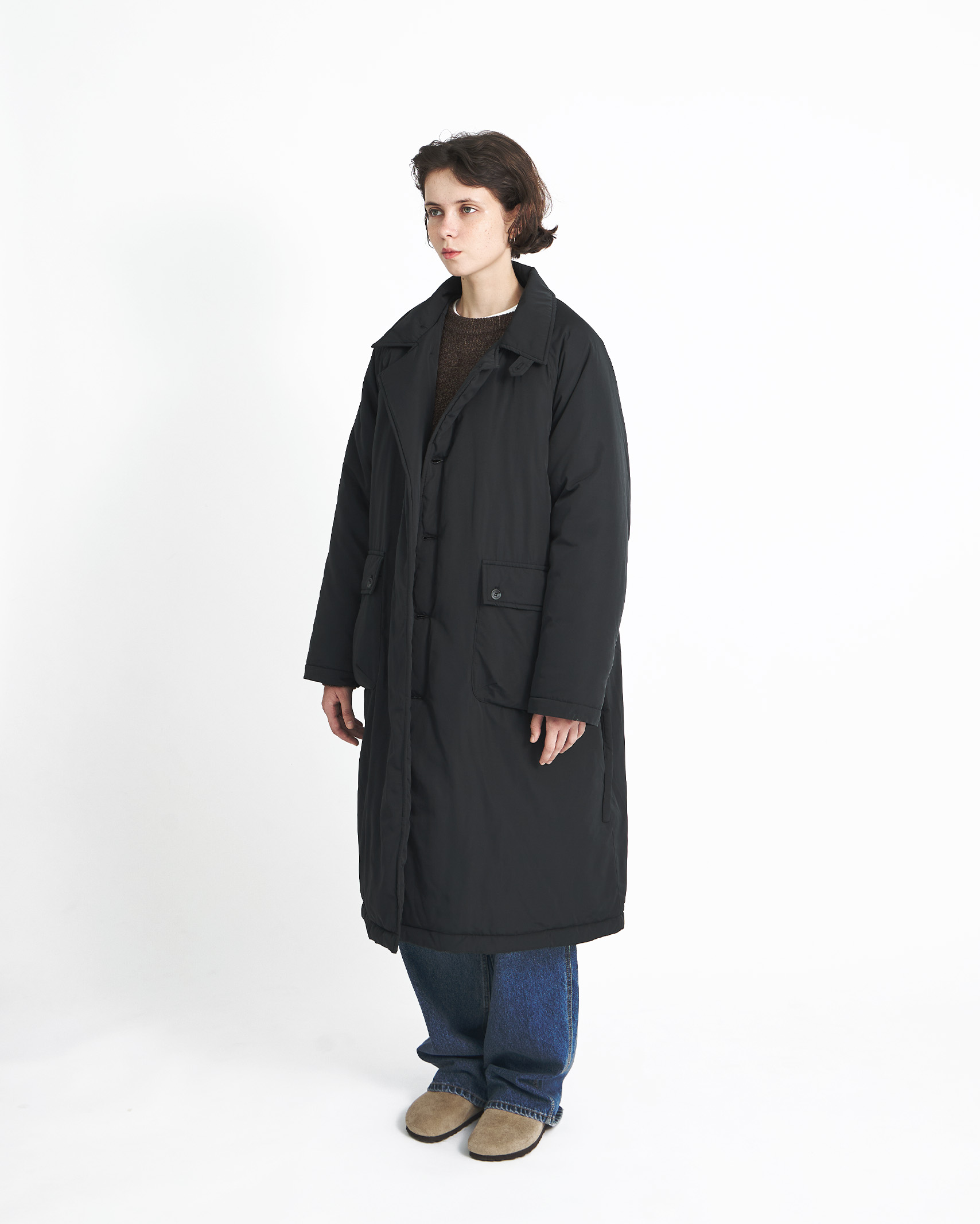 ORIGINAL) ライトパデッドロングコート (washing black
