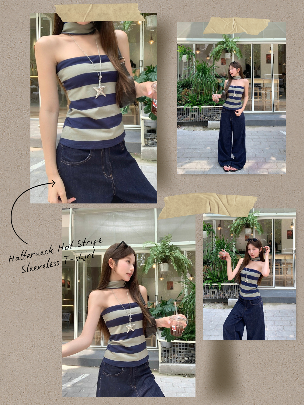 ホルターネックストライプノースリーブ | ファッション通販