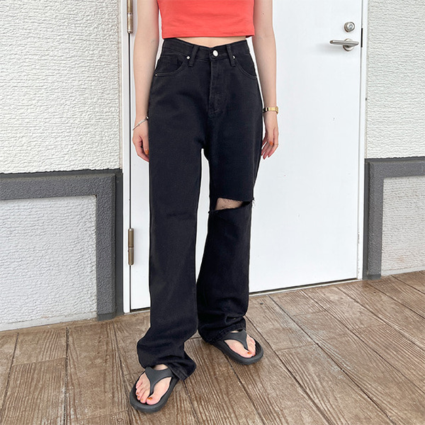ダメージブラックデニムパンツ | ファッション通販サイト NUGU