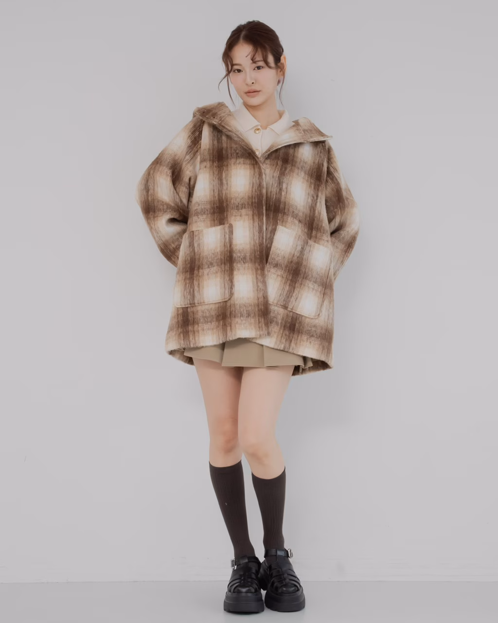 シャギーチェックコート