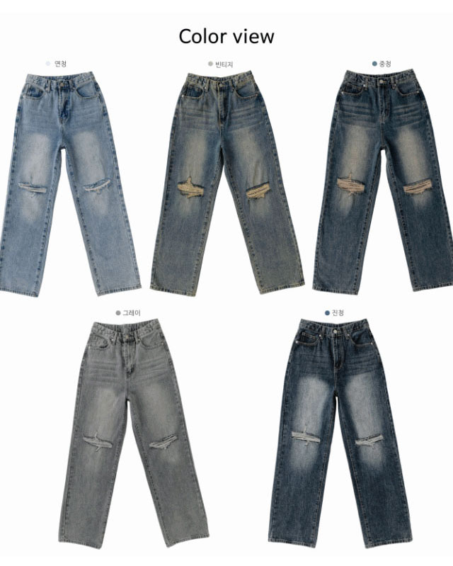 ヴィンテージストーンウォッシュダメージワイドデニムパンツ