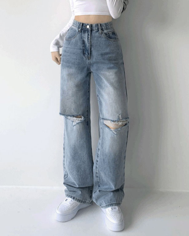 【グランジ】MICHINNYON Vintageダメージウォッシュドワイドデニム グランジ】MICHINNYON Vintageダメージウォッシュドワイドデニム