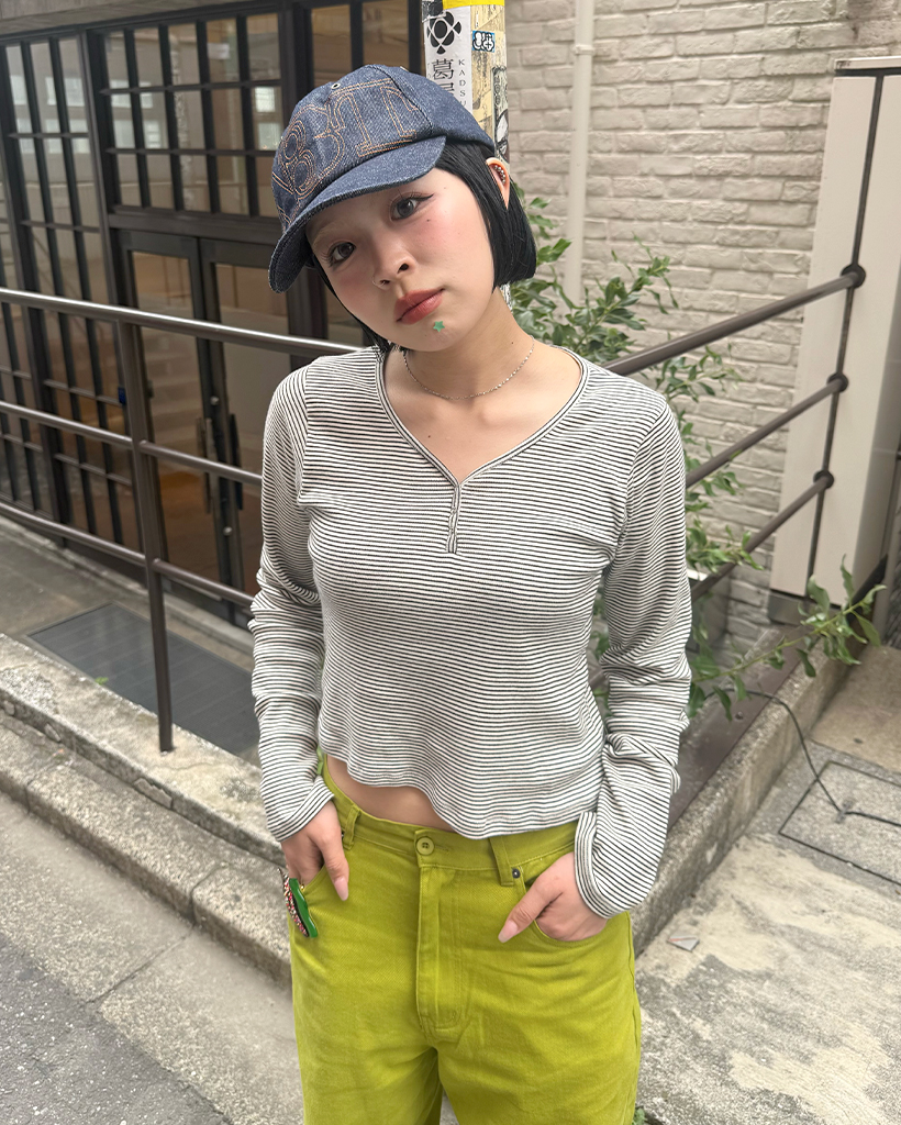 ボーダーヘンリーネックロングスリーブTシャツ