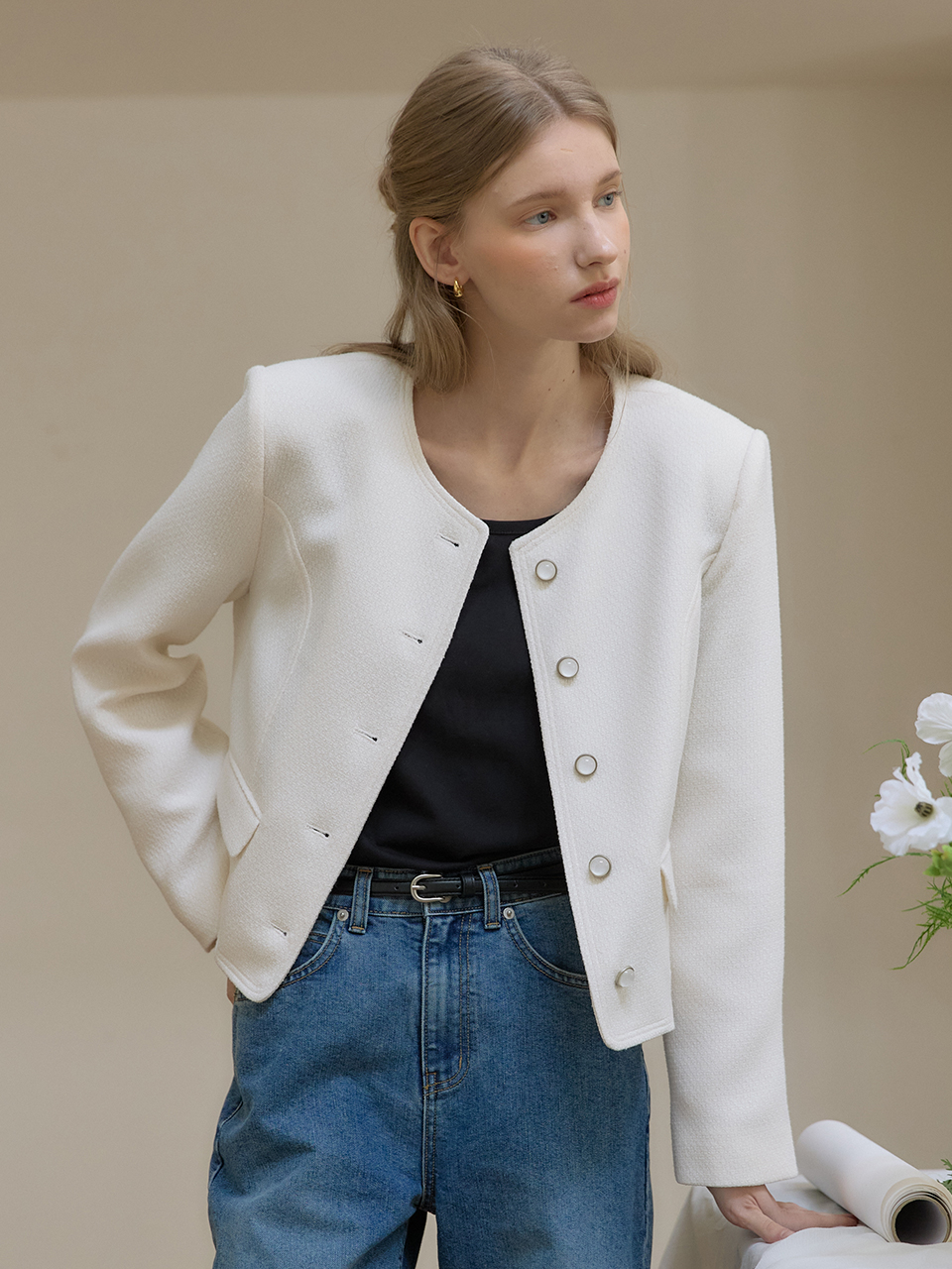 Flow Line Tweed Jacket - Ivory