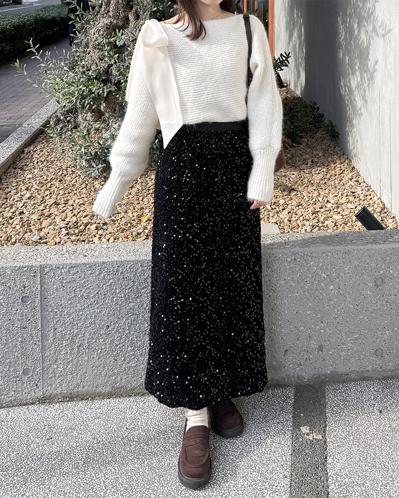 ベルベットシークインロングスカート